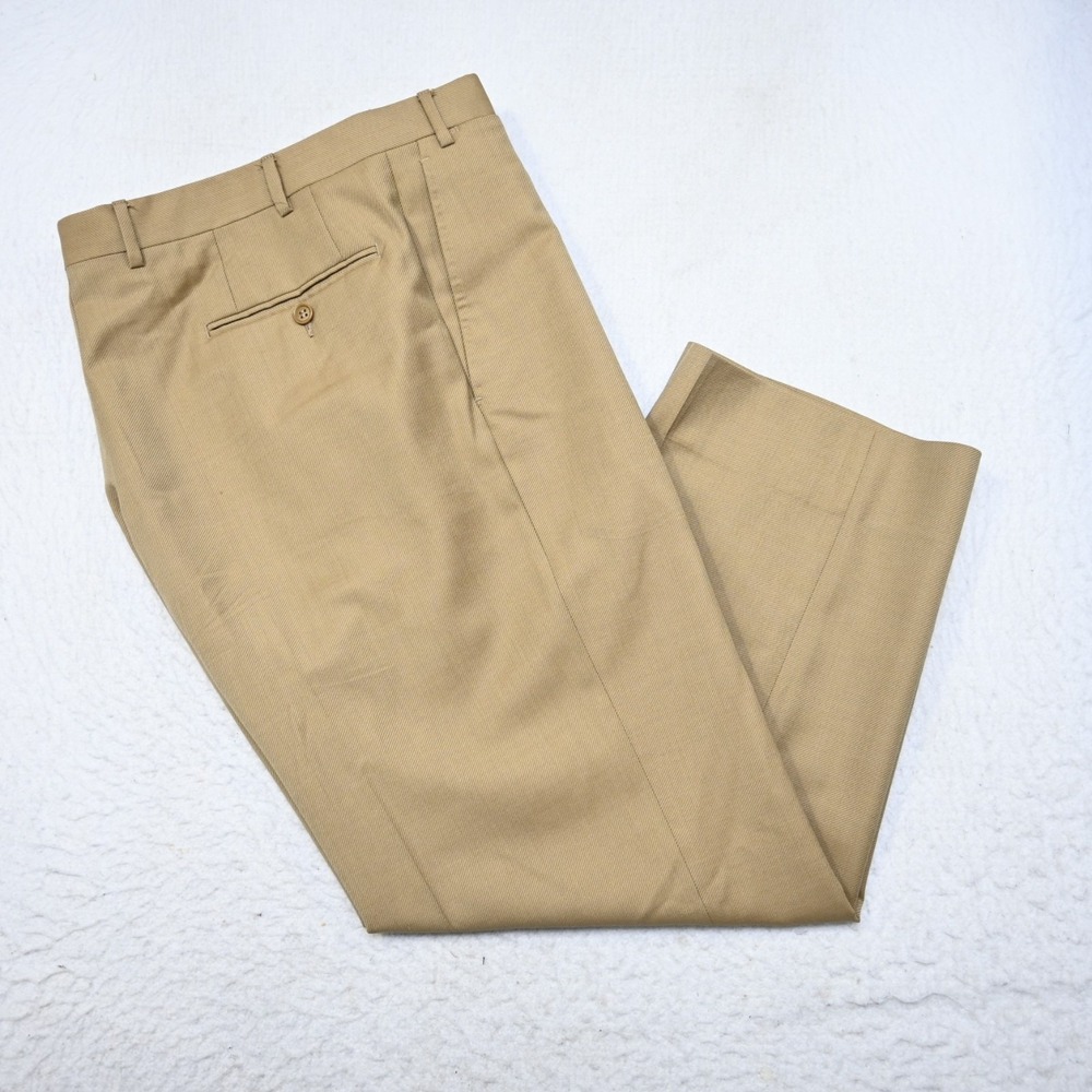 Canali Dress Pants 100% Wool Light Brown Flat Front Mens Size 37 x 27"
